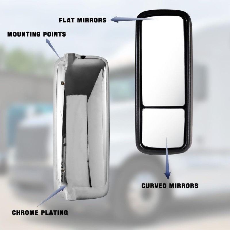 Freightliner Columbia Century Mirror Chrome with Heating Door Mirror Left