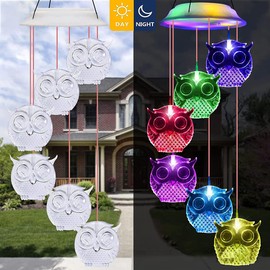 Waterproof Owl Solar Wind Chime Light with Color Changing, Ideal for Outdoor Garden Decor and Mothers Day, Mom Birthday & Yard Decoration Gift (Color Cover)