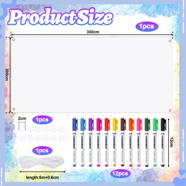 300 x 100 cm Blank Banner with String without Sticker + 12 Colours Textile Pen