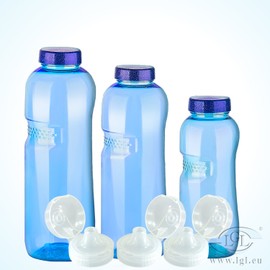 0.5 Litre + 0.75 Litre + 1 Litre Water Bottle aus Tritan BPA Free + with 3 x Lids Flip Top Drinking Bottle + 3 x Thread Cover Blue