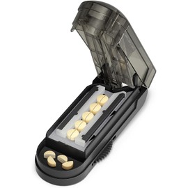 BUG HULL Tablet Divider for Multiple Pills at Once, Tablet Cutter for Small and Tiny Tablets and Large Tablets, Pill Divider with Hidden Blade Made of Stainless Steel (Black)