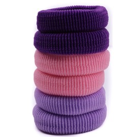 Mytoptrendz® 6 pcs Stretchy Large Thick Hair Tie Rope Snag Free Hair Bobbles Ponytail Holder Ponio Band Elastic Hairbands for girls and Women Thick Hair (Purple- Lolac -Pink Mix)