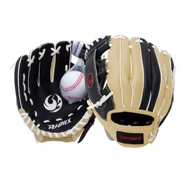 PHINIX Tee Ball Glove with Foam Baseball (Left Hand Throw-Black/Cream/White, 9 ")
