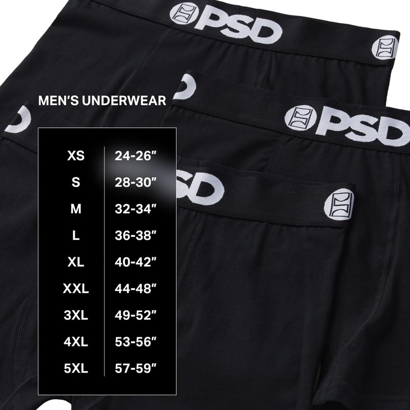 PSD Underwear Mens Boxer Briefs - Solid Black 3 Pack,
