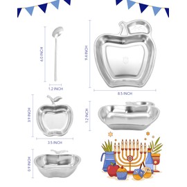 AceList 2 Pcs Metal Rosh Hashanah Honey Dish - Rosh Hashanah Plate Shana Tova - Apple and Honey Dish - Apple Shaped Dish Rosh Hashanah Gifts and Decorations(Silver)