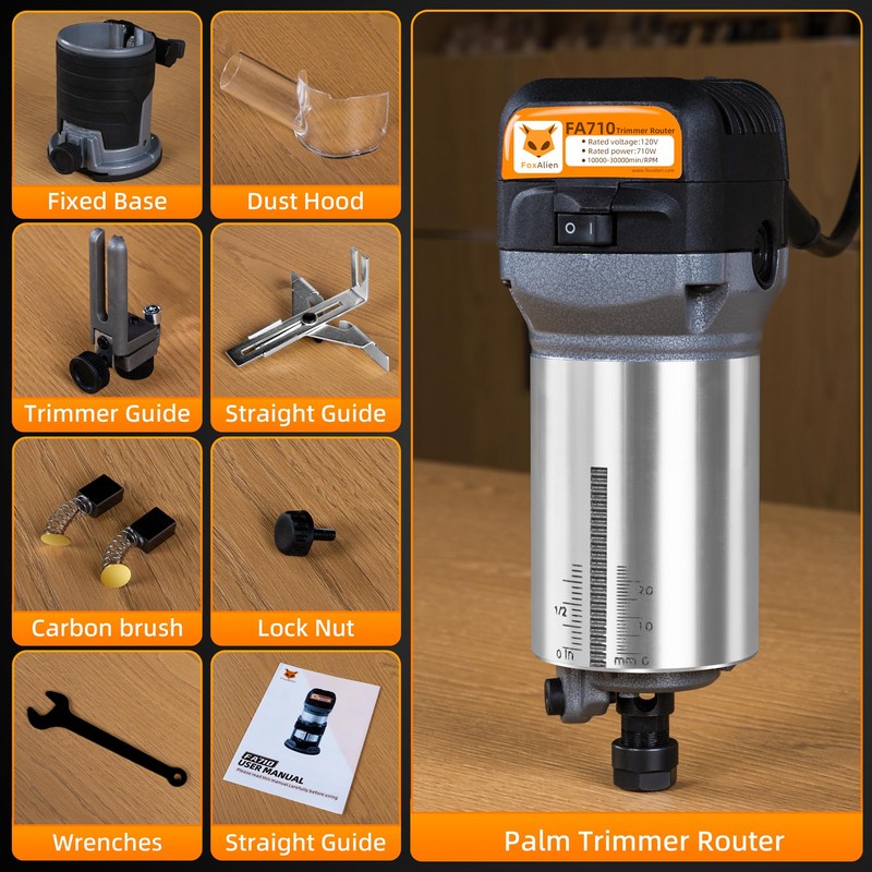 FoxAlien 1HP 710W 65mm Diameter Compact Palm Router for CNC