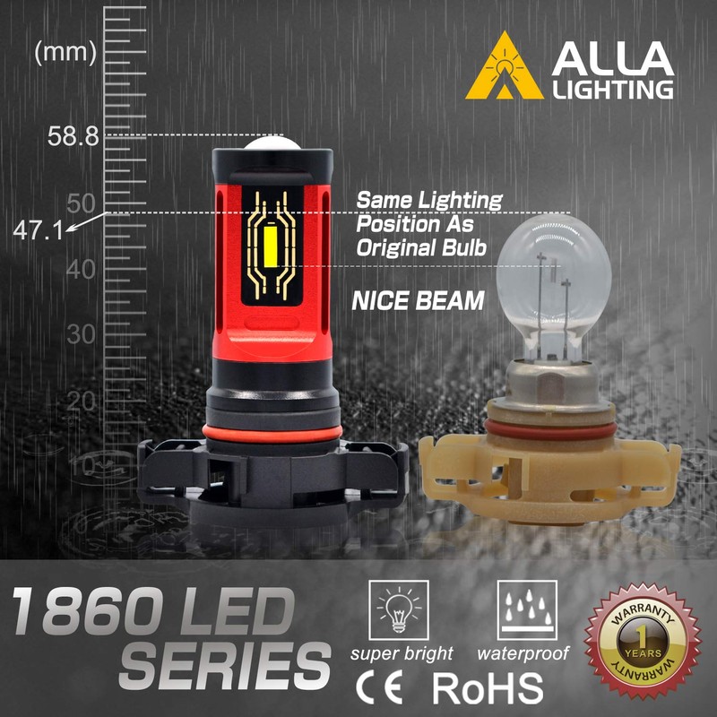 Alla Lighting PG20-7 Base 12276 2504 PSX24W LED Bulbs Fog