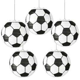 Soccer Ball Paper Lantern Decoration, 8 Inch Soccer Paper Lanterns Kit, 5Pcs Sports Ceiling Hanging Ball Lantern Birthday Table Centerpiece for Classroom Home Bar Sports Game Day Party Supplies