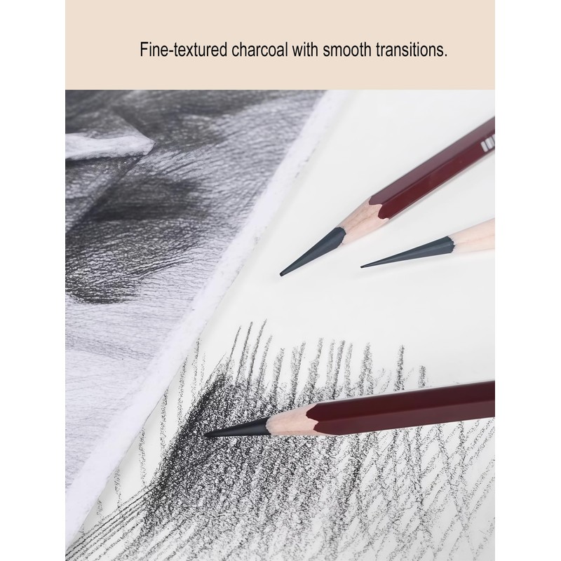 Professional Drawing Charcoal Pencils Set, 10 Piece Art Supplies with