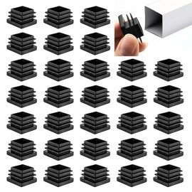 Lamellar Plugs 25 x 25 mm for Square Tubes - Pack of 32 Plastic Pipe Plugs - Square End Caps for Pipe Cover of Chairs, Shelves & Aluminium Profiles, Black