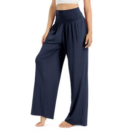 ODODOS Women's Wide Leg Palazzo Lounge Pants Light Weight Loose Comfy Casual Pajama Pants-32 inseam, Navy, Large