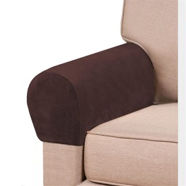 Stretch Armrest Covers Velvet Arm Covers for Chairs Couch Sofa Armchair Slipcovers for Recliner Sofa 2pcs (Brown)