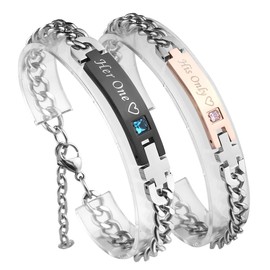 PiercingJak His Queen Her King Couple Bracelet His and Hers Matching Set Distance Bracelets Curb Link Chain Wrist Bangles Gift Set for Couples Lovers