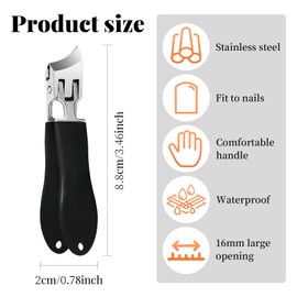 Wide Jaw Opening Anti-Splash Slanted Nail Clipper, Heavy Duty Nail Clippers for Thick Nails, Curved Toenail Clippers for Thick Toenails, Slanted Nail Clippers for Men Women Elderly (Black)
