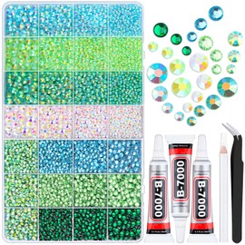 20000Pcs Green Rhinestones for Bedazzling with B7000 Jewelry Glue, Resin Rhinestones for Crafting Crafts DIY, Bedazzler Kit Gems for Clothing Shoes Tumblers Fabric Nail Art Assorted Size 3/4/5/6mm