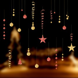 PLUSHCEWT Christmas Window Stickers Window Clings Silk Ribbon Gold Silver Snowflake Red Ball Star Decal Xmas Window Decoration for Christmas Party Supplies for Christmas Window Display (4pcs*20*30cmA)