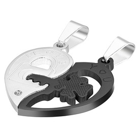 Cupimatch Jewellery 2 Piece Stainless Steel Lock and key Heart Shaped Love Pendant Necklaces Gifts for Couples, Chain Included