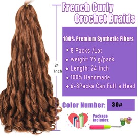 French Curl Braiding Hair 24 Inch 8 Packs Pre Stretched Loose Wave Bouncy Braiding Hair French Curls Braids Hair Curly Synthetic Hair Extensions (30#, 24 Inches)