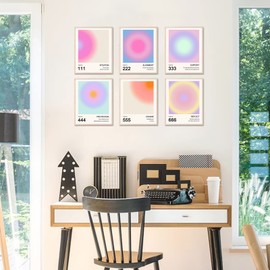 Aura Poster Set Bilder Aesthetic Style Angel Number Poster 6 Stück A4 Engelszahlen Poster Y2K Ästhetik Preppy Room Decor Yoga Poster Poster Manifestation