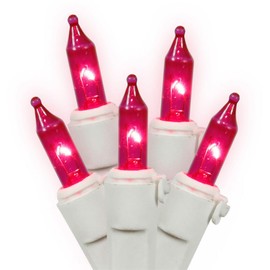 Vickerman Light Set Features 100 Bulbs Lights on White Wire and 5.Inch Bulb Spacing for Indoor/Outdoor Use, 46', Pink