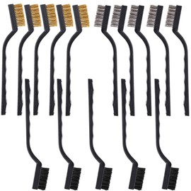 15PCS Mini Wire Brush Set, Stainless Steel Bristle Brush, Curved Handle Masonry Brush, for Clean Welding Slag, Paint Stains, Doors, Floor Tiles and Other Cracks (Nylon Wire, Copper Wire, Steel Wire)