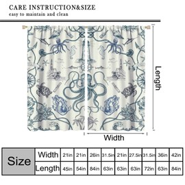 Nautical Blackout Curtain Octopus Curtains Nautical and Sea Animal Themed Darkening Drapes Rod Pocket Kitchen Dining Room Cafe Bedroom Office Living Room 42x45 in