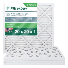 Filterbuy 20x20x1 Air Filter MERV 13 Optimal Defense (4-Pack), Pleated HVAC AC Furnace Air Filters Replacement (Actual Size: 19.50 x 19.50 x 0.75 Inches)