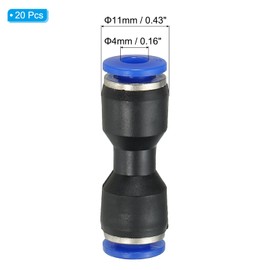 PATIKIL 4mm Push to Connect Fittings, 20Pcs Plastic Air Line Hose Fitting Quick Release Pneumatic Connectors Straight Union Two Way Coupler for Tube, Blue