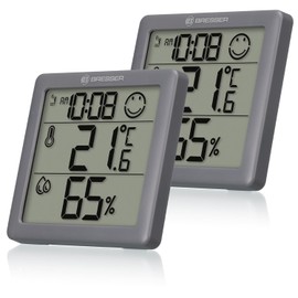 Bresser Thermometer Hygrometer Climate Smile Set of 2 for Standing or Wall Mounting with Room Climate Indicator as Smiley Face Anthracite