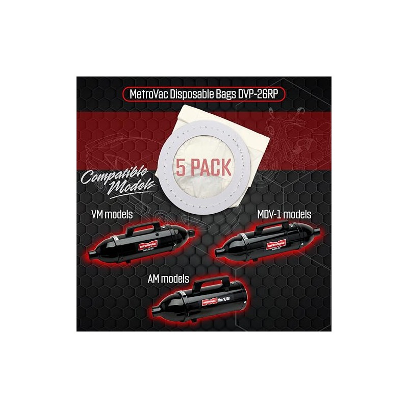METROVAC DVP-26RP Disposable Bags - Convenient 5-Pack - Compatible with