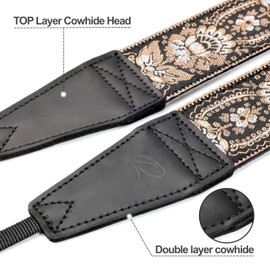 Padwa Lifestyle Camera Strap - 2" Full Grain Leather Ends Camera Straps for Photographers, Vintage Embroidered Cotton Weave Soft Suede Fabric Padded Strap Quick Release fits All Cameras