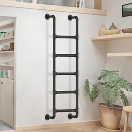 5-Rung Wall Mounted Metal Step Ladder, Basement Window Well Egress & Fire Emergency Escape Ladder, for High Entrance Attic Egress, Bunk Bed Climbing(355LBS Load Capacity, Matte Black)