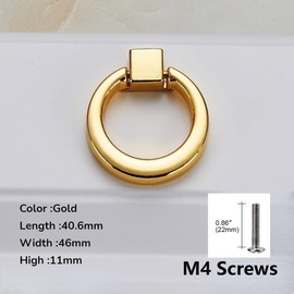 MiJunHD Modern Gold Zinc Alloy Cabinet Pull, Single Hole Ring Drawer Handle, 4.6 cm x 4 cm, 1 Piece with Screws