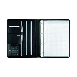 Alassio Cremona 30058-1 A4 Genuine Leather Ring Binder with Pocket Calculator Black