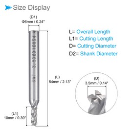 CoCud 4-Flute Spiral End Mill Bits, 3.5mm Diameter 10mm Length, High Speed Steel Straight Milling Cutter with Storage Case- (Applications: for Plywood Hardwood Plastic),