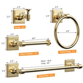Champagne Bronze Bathroom Accessories Set, 5 Piece Bathroom Towel Holder Set, SUS304 Stainless Steel 24" Towel Bar, Towel Rack Set for Bathroom, Bathroom Hardware Set Wall Mounted
