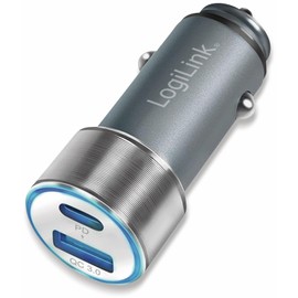 LogiLink PA0252 - USB Car Charger Adapter, 1x USB-C PD, 1x USB-A QC, 36W