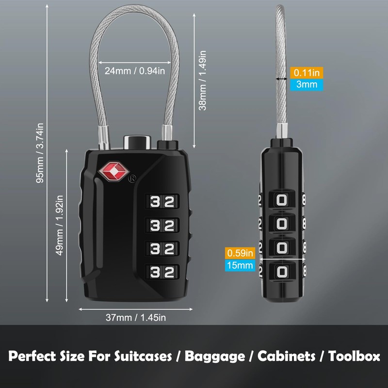 Diyife TSA Luggage Locks, [2 Packs] [Long Shackle] 4 Digit