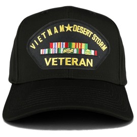 Armycrew Vietnam and Desert Storm Veteran Embroidered Patch Snapback Baseball Cap - Black