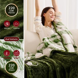 JKMAX Heated Electric Blanket King Size - 100"x90" Flannel Heating Blanket with 10 Heating Levels & 5 Time Settings Over-Heat Protection, Winter Warmer for Adults with ETL Certification（Green）