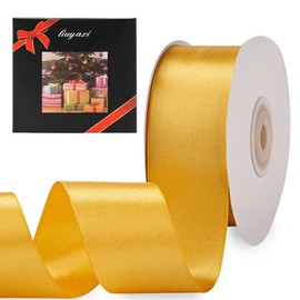 Solid Color Double Faced Gold Satin Ribbon 1" X 50 Yards, Ribbons Perfect for Crafts, Wedding Decor, Bow Making, Sewing, Gift Package Wrapping and More