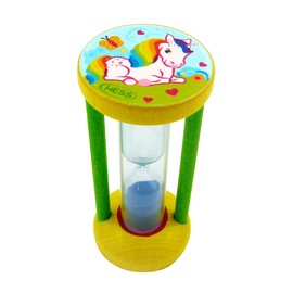Hess Holzspielzeug 14589 - Zahnputzuhr aus Holz für Kinder, Serie Einhorn, inkl. Sanduhr mit farbigem Sand, handgefertigt, zur täglichen Nutzung beim Zähneputzen