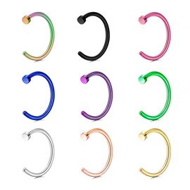 JAWUZ 9 Piece Nose Ring Fake Nose Piercing Nose Piercing Fake Ring Set 8 mm Piercing Nose Septum Ear Helix Tragus for Nose Lip Chest Intimate Hinge Clicker Ring, a