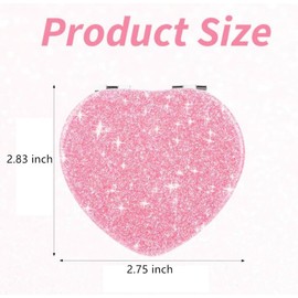 mpowtech Cute Heart Shaped Compact Mirror for Women,Magnifying Travel Mirror with Glitter,Pink Small Pocket Mirror,Portable 2 x 1x Magnification Folding Makeup Mirror,Cosmetic Mirror for Gift