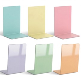 6Pcs Acrylic Bookends for Shelves Colorful Book Ends,Pastel Colors