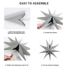 SUNBEAUTY 3 Pcs 9-Pointed Paper Star Lanterns 12 Inch Hanging Lampshade Wedding Birthday Christmas Home New Year Party Decorations