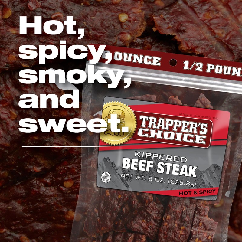 Old Trapper, Trapper's Choice Hot & Spicy Kippered Beef Steak,