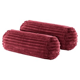 BaSaTex Pack of 2 Bolster Cushion Covers 15 x 40 cm Cashmere Touch Rip Cord | Bolster Cover Oeko-Tex Certified | 100% Microfibre Plush | Colour: Bordeaux