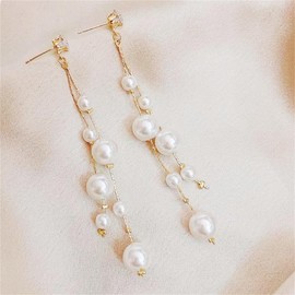 KONPJE Pearl Drop Earrings for Women Dainty Boho Dangling Hanging Baroque Simulated Long Tassel Pearl Earrings Statement Wedding Bridal Jewelry Birthday Gifts Sorority Rush Jewelry