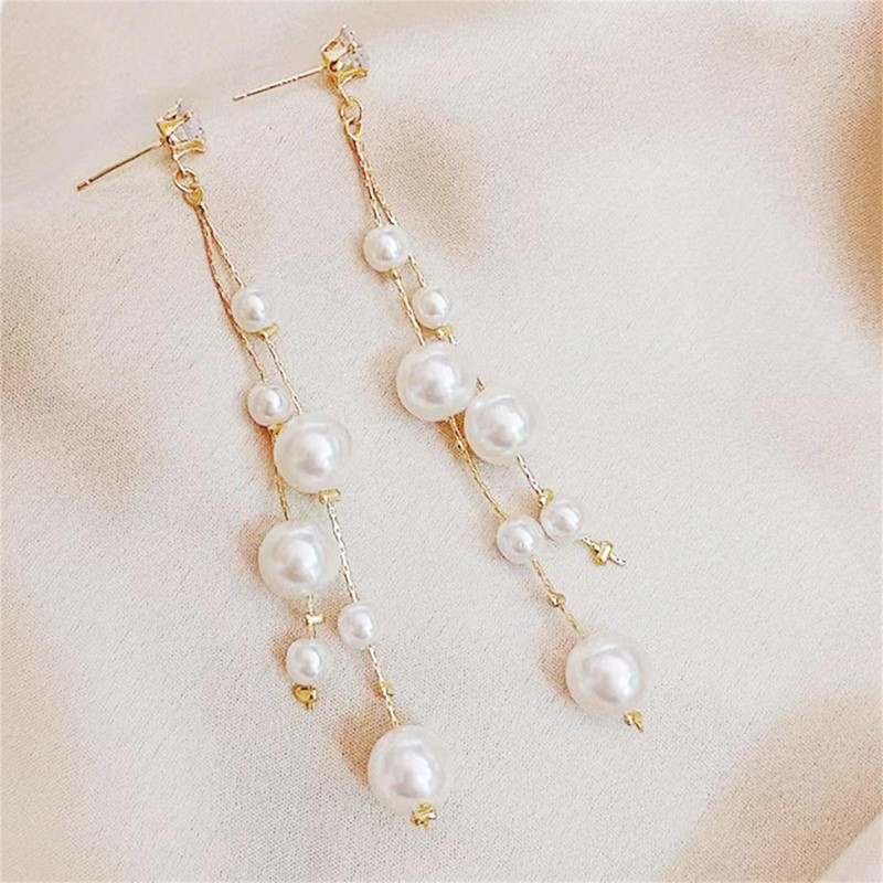 KONPJE Pearl Drop Earrings for Women Dainty Boho Dangling Hanging